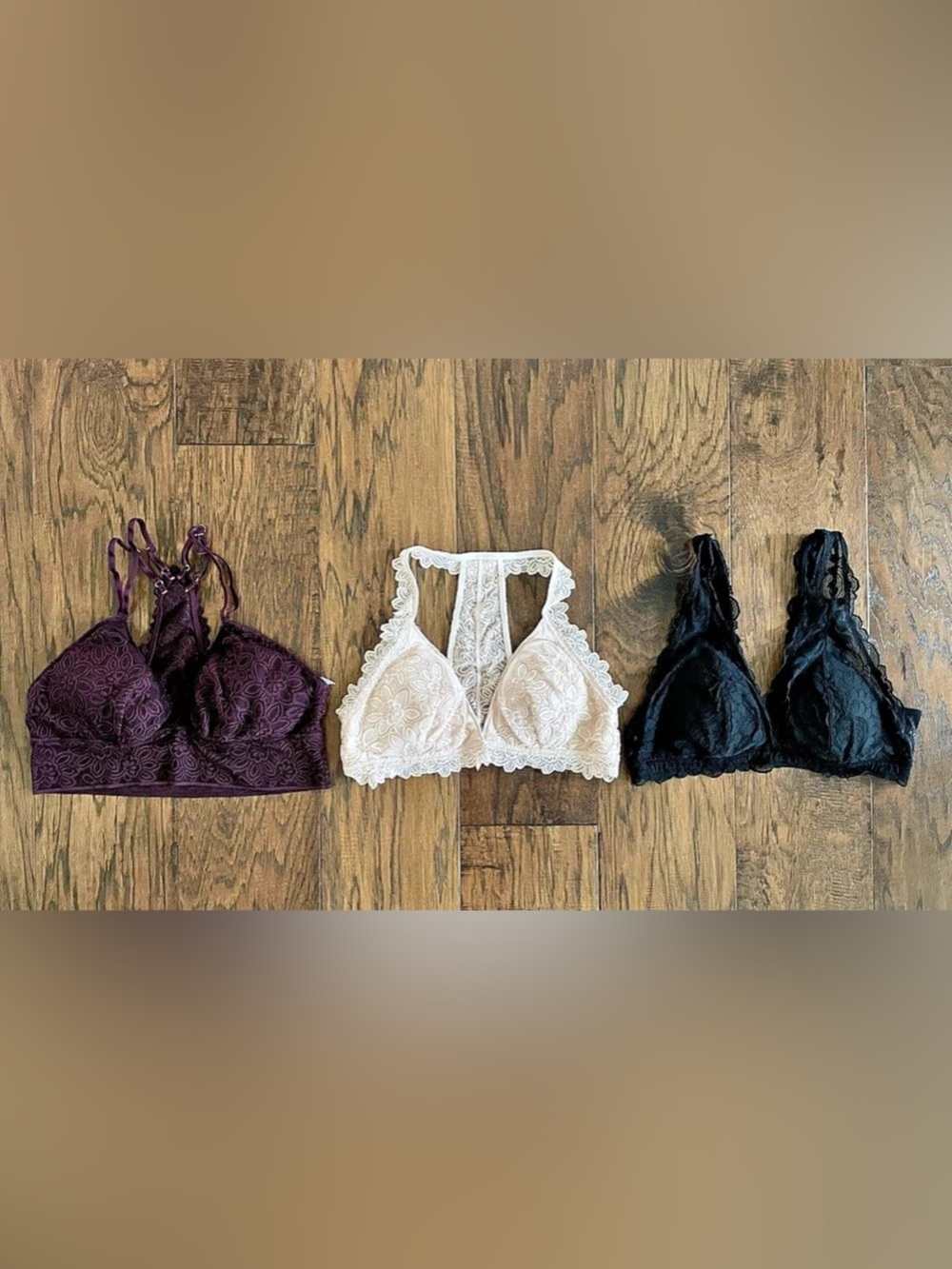 Aerie Lace Racerback Bralette Bundle Bras 3-Pack Black, Cream & Purple Medium